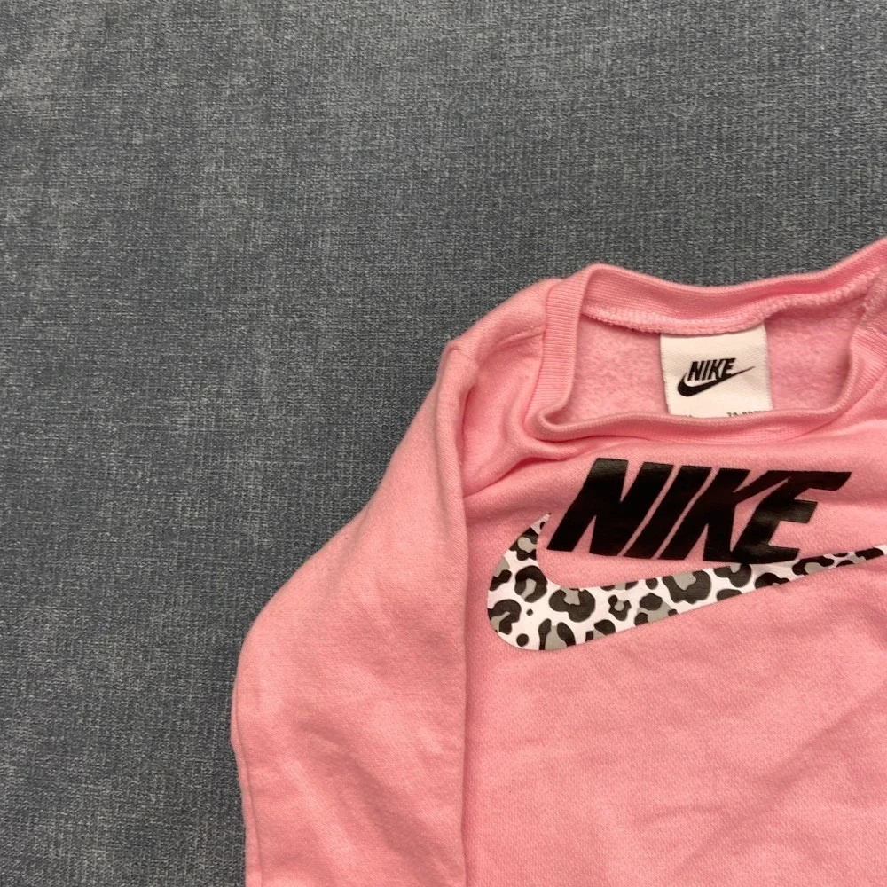 Nike Sweatshirt Toddlers 12M Pink Cotton Fleece Lined Ribbed Hem Swoosh Logo